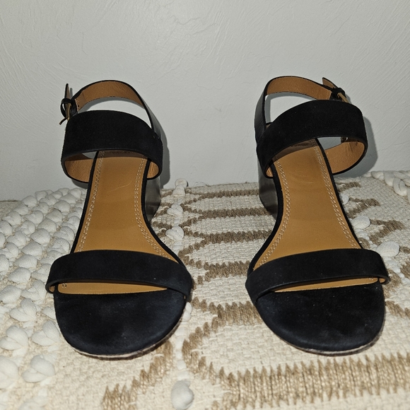 Tory Burch Black Sandal Wedge Heels Women's Size 6.5 Mini Benton Charm Platform - Picture 3 of 16
